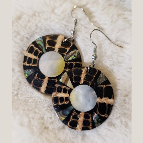 Multi-Colored Honeycomb Disc Earrings - Picture 3 of 3